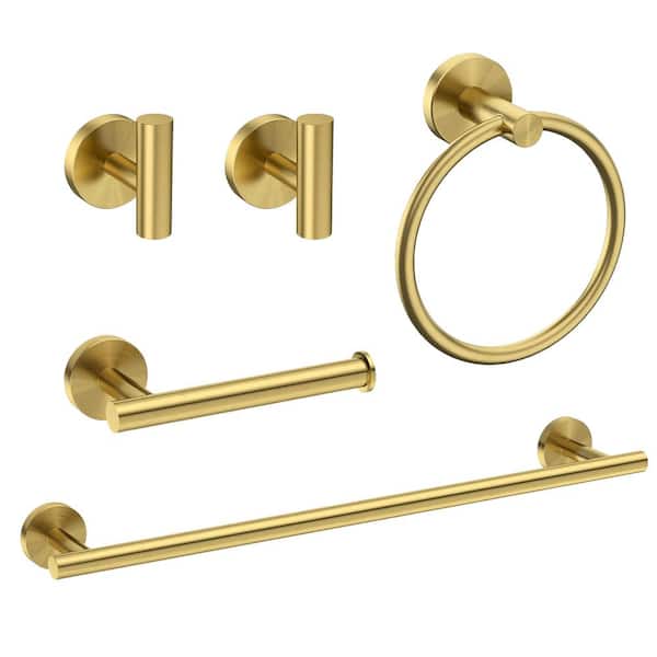 5-Piece Bath Hardware Set Bathroom Towel Rack Set with Towel Bar/Rack Hand Towel Holder in Gold