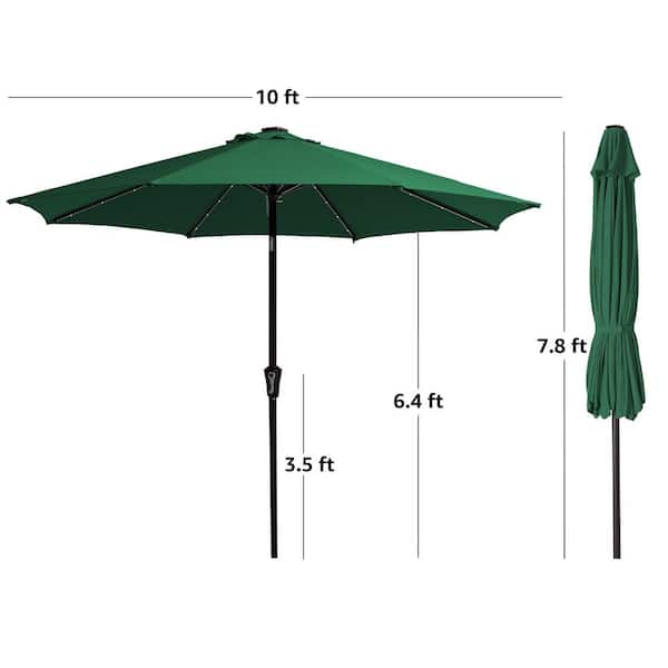 JEAREY 10 ft. Steel Lighted Market Tilt Solar Umbrella With Crank in Dark Green