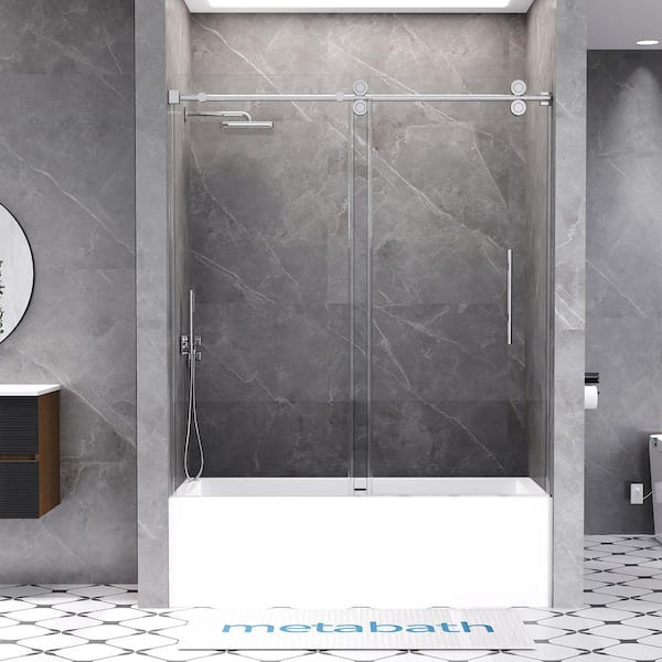 56 to 60 in. W x 66 in. H Single Sliding Frameless Tub Door in Chrome with 5/16 in. Tempered Clear Glass