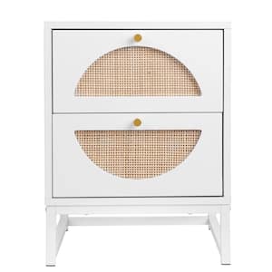 15.75 in. W x 15.75 in. D x 20.89 in. H White Linen Cabinet with Rattan Drawers for Bathroom