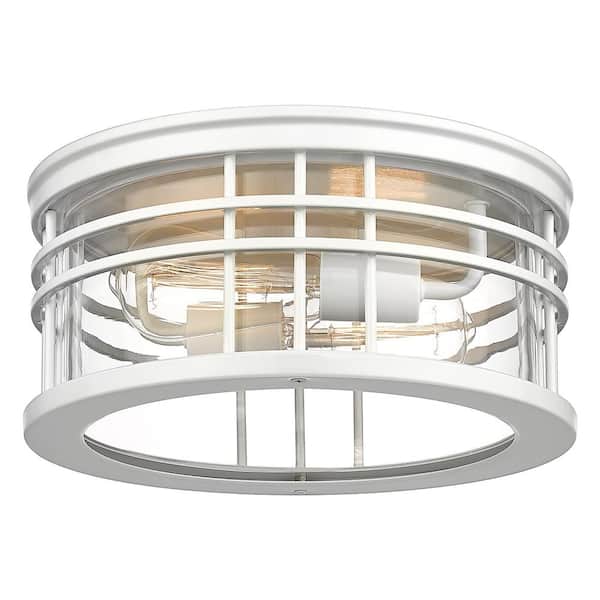 JAZAVA Farmhouse 12 in. 2-Light White Flush Mount Celling Light Fixture