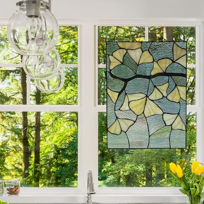 Multi-colored Ginkgo Leaf Stained Glass Window Panel