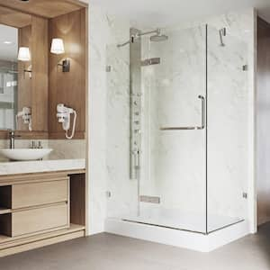 Monteray 36 in. L x 48 in. W x 79 in. H Frameless Pivot Shower Enclosure Kit in Brushed Nickel with 3/8 in. Clear Glass