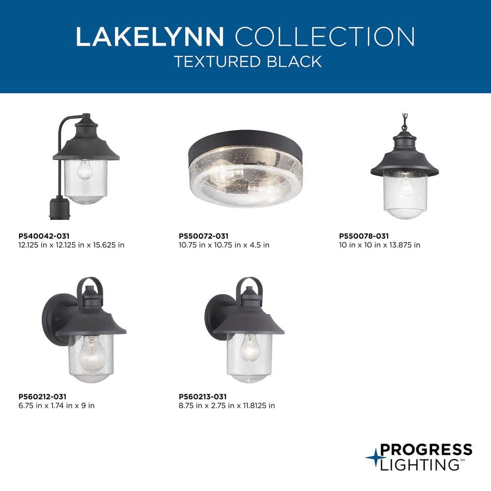 Lakelynn Medium Black Metal and Seeded Glass Flush Mount Light