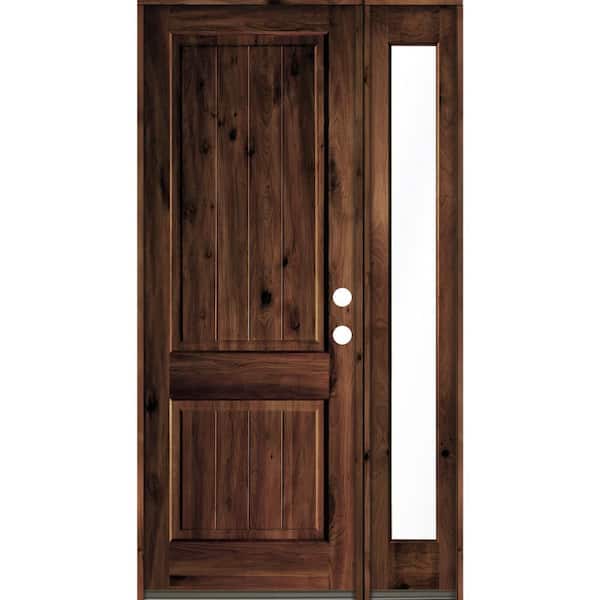 Krosswood Doors 56 in. x 96 in. Knotty Alder Square Top Left-Hand/Inswing Glass Red Mahogany Stain Wood Prehung Front Door with RFSL