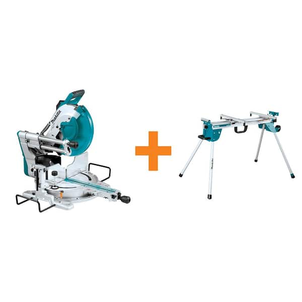 Makita 12 in. Dual-Bevel Sliding Compound Miter Saw with Laser with Compact Folding Miter Saw Stand