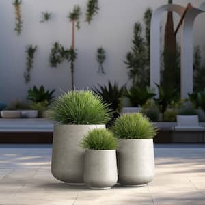 15.5 in., 12 in., 8.5 in. Dia Light Gray Large Tall Round Concrete Plant Pot / Planter for Indoor and Outdoor Set of 3