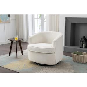 Modern Comfy Beige Chenille Swivel Barrel Chair