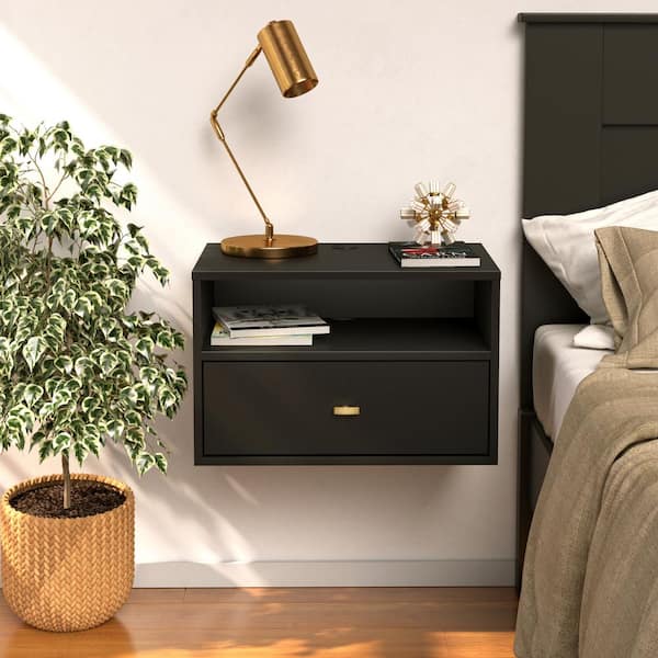 null Hanging 2-Piece Black 1-Drawer Nightstand Bedroom Set