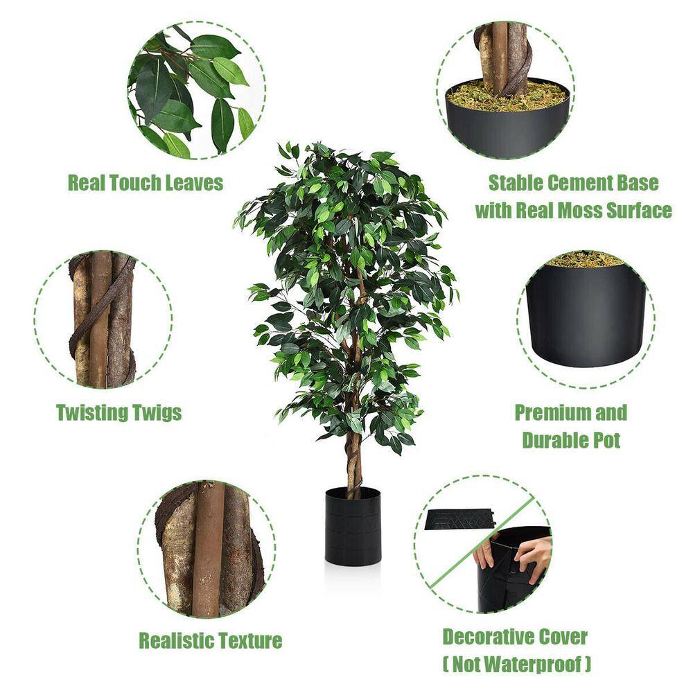 6-Foot Green Artificial Ficus Silk Tree with Wood Trunks