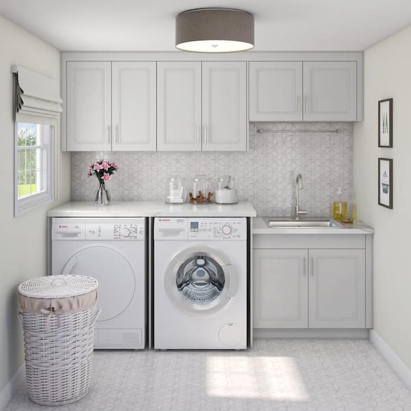 Galveston 101 in. W x 89.5 in. H x 24 in. D Assembled Shaker Base Laundry Cabinet Bundle in Light Grey