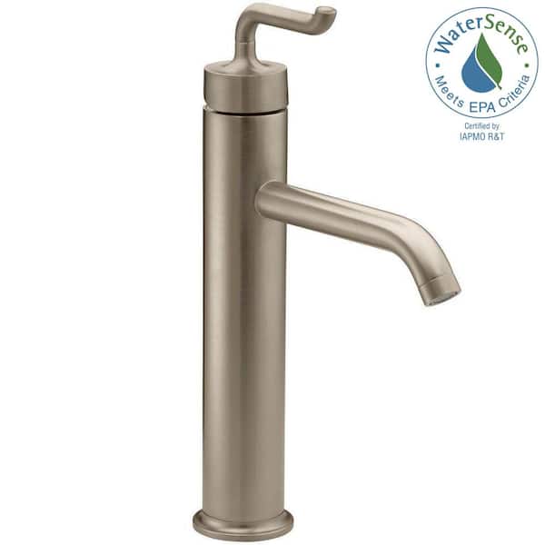 KOHLER Purist Tall Single Hole Single Handle Bathroom Vessel Sink Faucet with Smile Design Handle in Vibrant Brushed Bronze