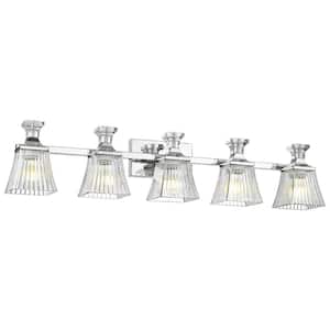 37.8 in. 5-Light Chrome Vanity Light with Clear Shade for Bathroom Living Room