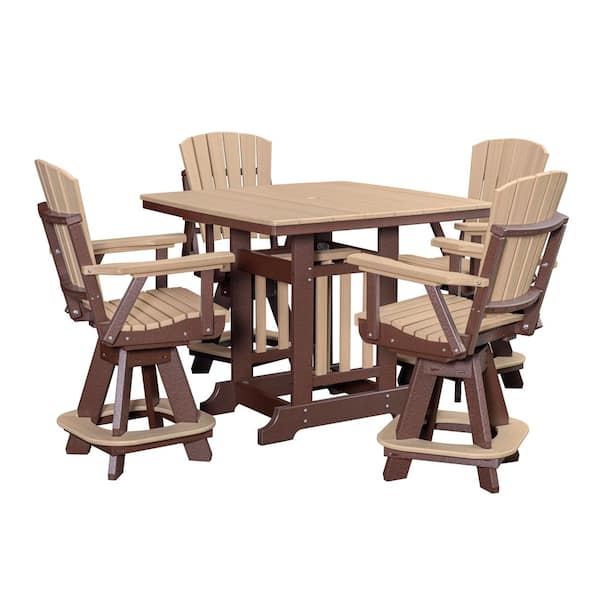 Adirondack Series Tudor Brown 5-Piece High Density Poly Ethylene Plastic Square Counter Height Outdoor Dining Set