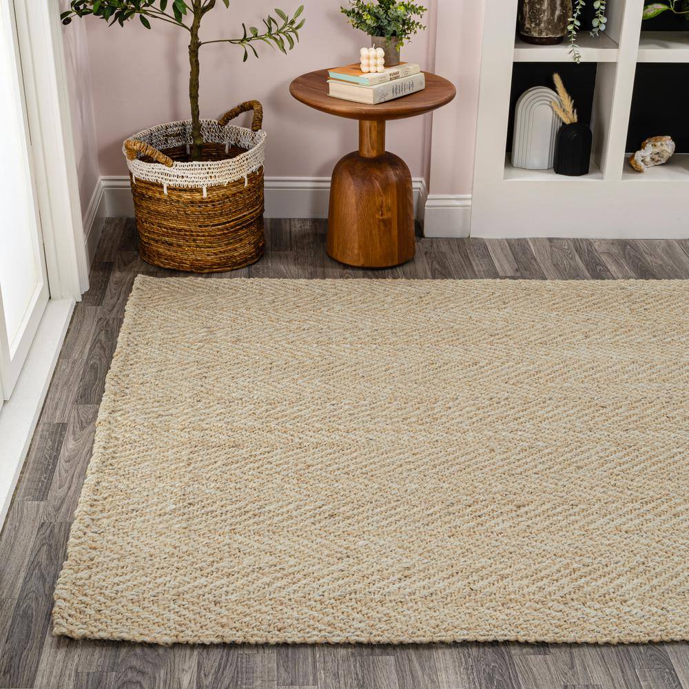 Ivory Chunky Jute Handwoven Herringbone 4' x 6' Area Rug