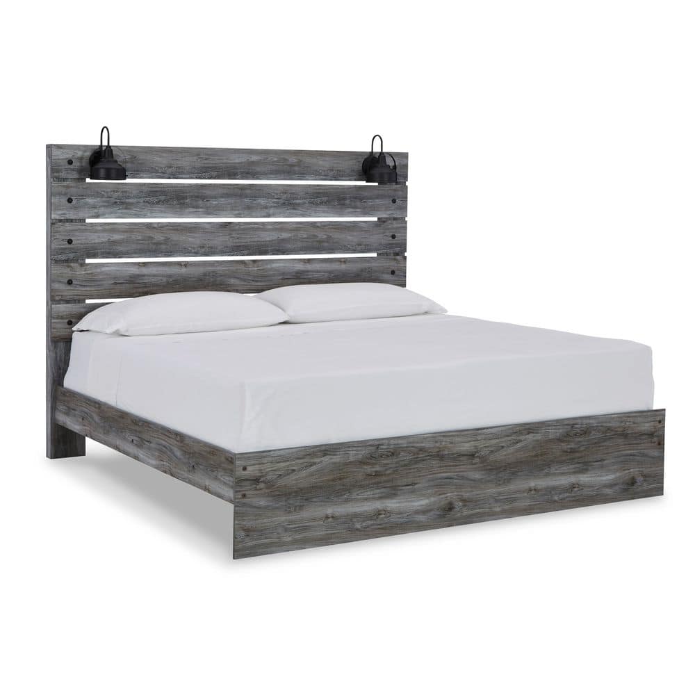 Gray King Panel Headboard with Sconce Lights