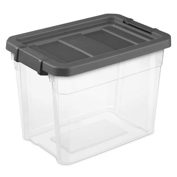 30 qt. Clear Plastic Storage Bin Totes with Latching Lid in Grey (18-Pack)