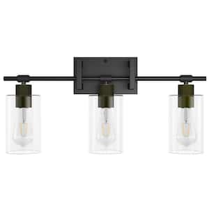 21.6 in. 3-Light Black Bathroom Dimmable Vanity Light with Clear Glass Shades