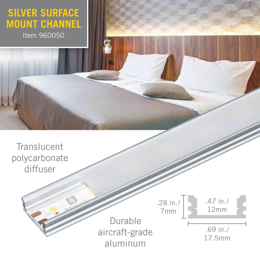 Silver Aluminum LED Tape Light Mounting Channel with Diffuser