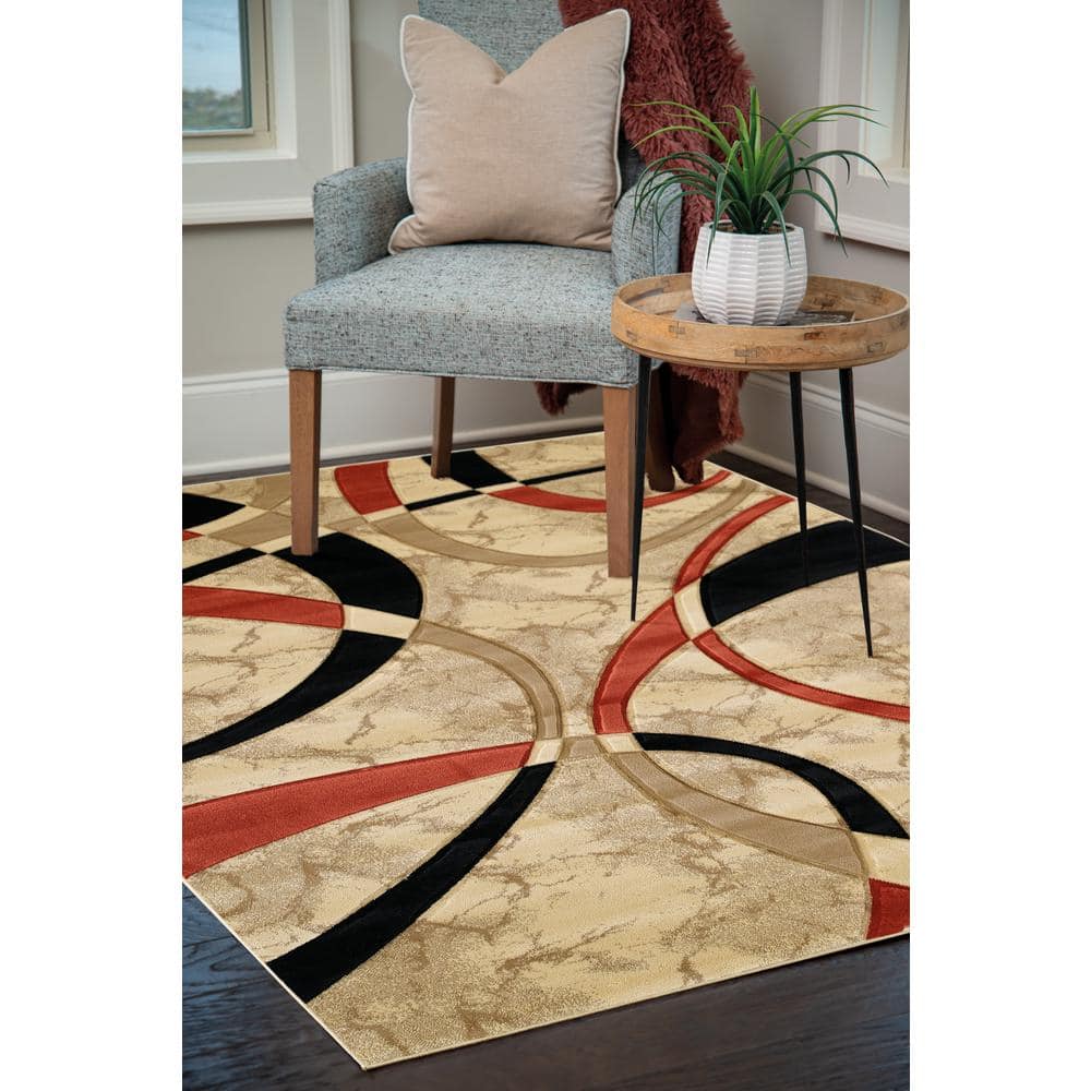 Contours La-Chic Cream Rectangular Synthetic Area Rug 2' x 3'