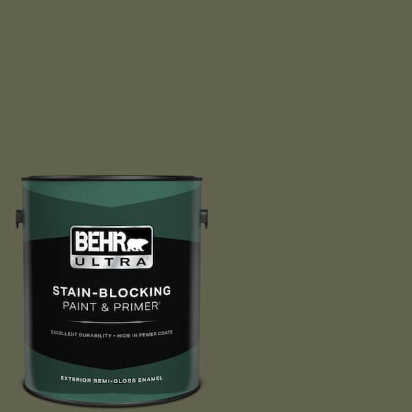 BEHR ULTRA 1 gal. #N350-7A Mountain Olive Semi-Gloss Enamel Exterior Paint & Primer