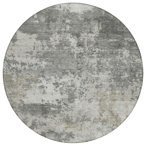 Chantille Machine Washable Indoor/Outdoor Abstract ACN2366 Pewter 8 ft. x 8 ft. Round Rug