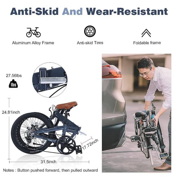 20 in. Blue Lightweight Folding City Bike, 7-Speed Aluminum Frame