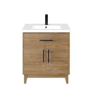 Graham 30 in. W x 19 in. D x 34 in. H Single Sink Freestanding Bath Vanity in Oak with White Porcelain Top