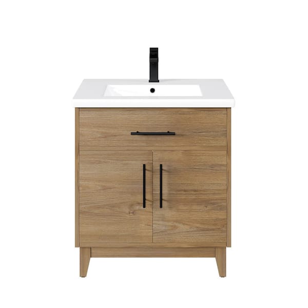 Graham 30 in. Single Sink Oak Bath Vanity with White Porcelain Top (Assembled)