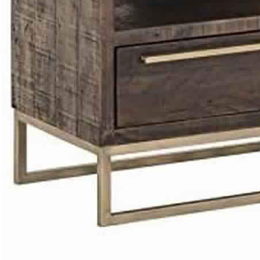 Transitional Reclaimed Pinewood TV Console with Drawers, Brown and Gold