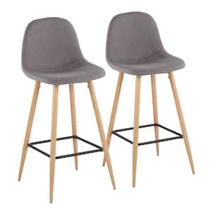 Pebble 39.25 in. Charcoal Fabric and Natural High Back Metal Bar Stool (Set of 2)