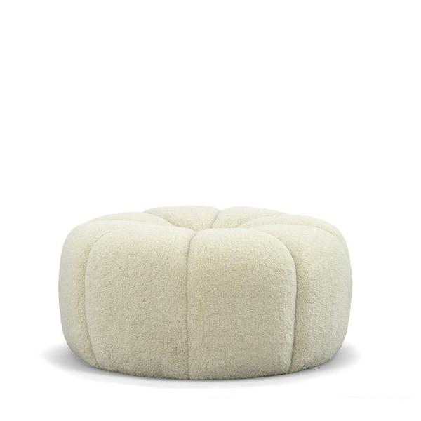 Divani Casa Gadson Contemporary White Sherpa Round Ottoman
