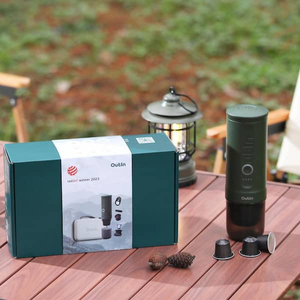OutIn Nano Portable 2 Cup Forest Green Espresso Machine with