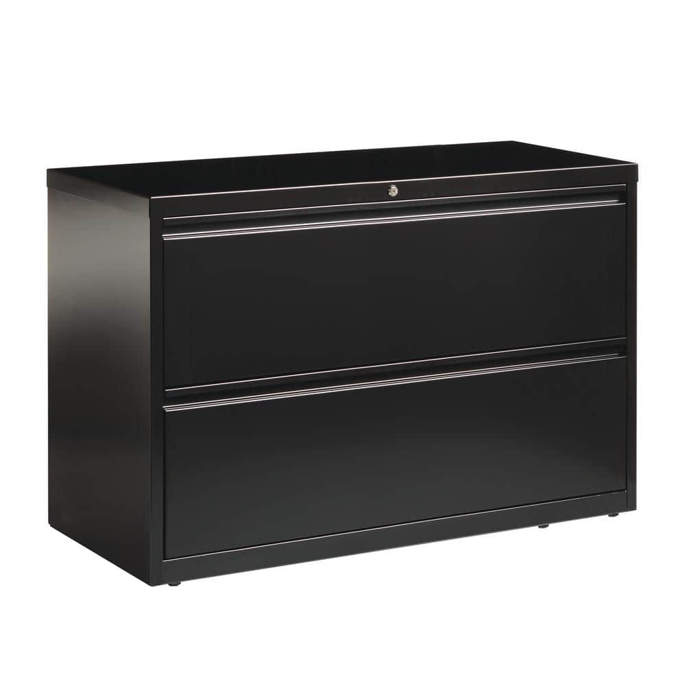 Black Steel 42" 2-Drawer Lockable Lateral File Cabinet