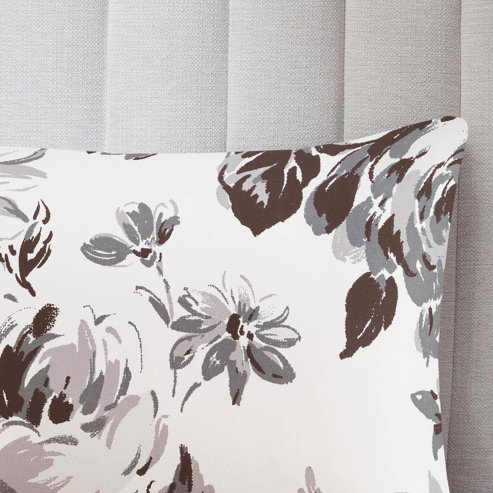 California King Black and White Floral Microfiber Duvet Set