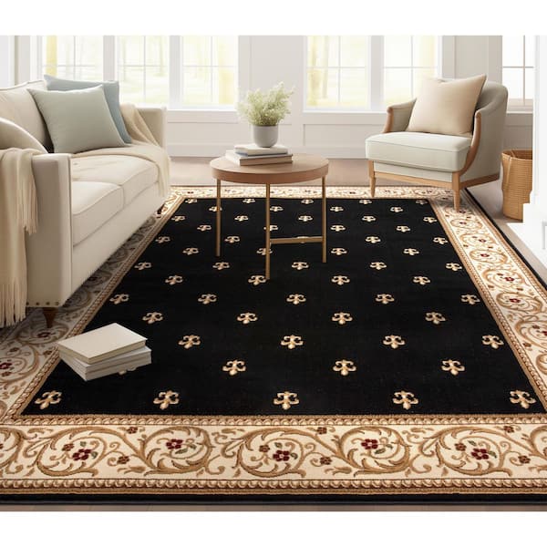Barclay Fleur De Lis Elegance Traditional Oriental, Black 7 ft. 10 in. x 9 ft. 10 in., Area Rug