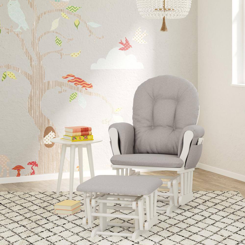 White and Taupe Swirl Glider with Ottoman Set