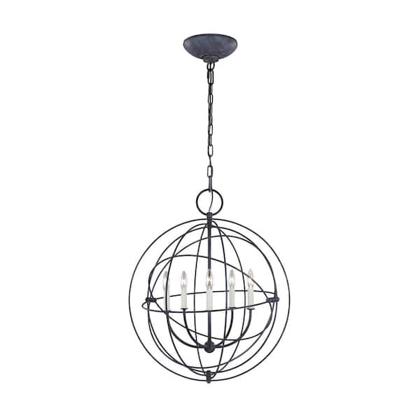 Generation Lighting Bayberry 24 in. W x 28.625 in. H 5-Light Weathered Galvanized Medium Sphere Pendant Light, No Bulbs Included