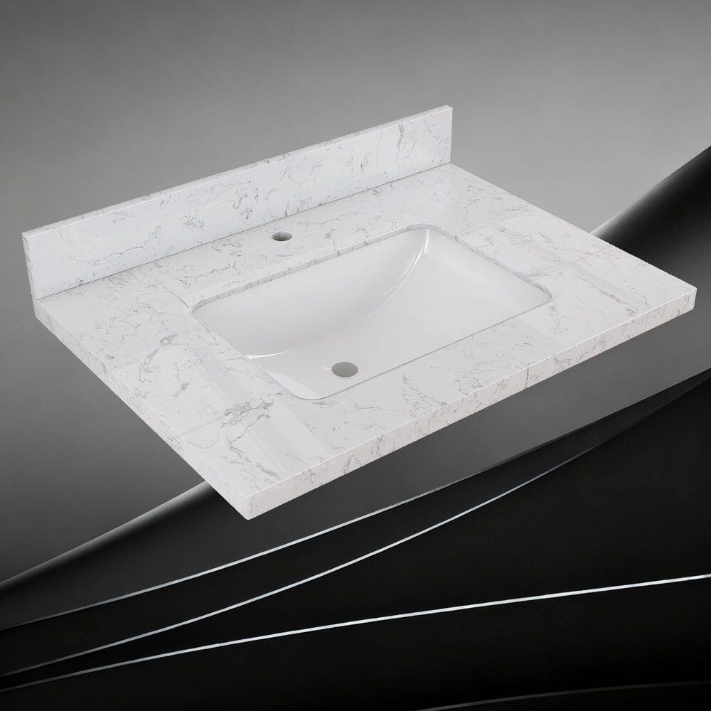 24 in. W x 22 in. D Engineered Stone Rectangular Single Sink Vanity Top in Carrara White With 4 in. H Backsplash price history on PriceWatchPro