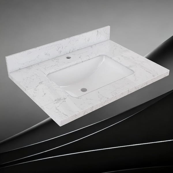 24 in. W x 22 in. D Engineered Stone Rectangular Single Sink Vanity Top in Carrara White With 4 in. H Backsplash