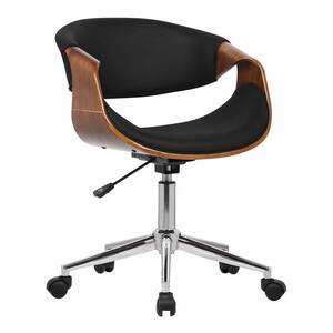 Brown and Black Curved Leatherette Wooden Frame Adjustable Office Chair