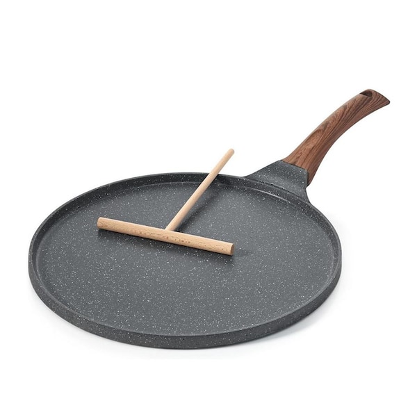 Gray Swiss Granite Cast Aluminum Nonstick Induction Crepe Pan with Stay-Cool Handle, Flat Skillet Griddle
