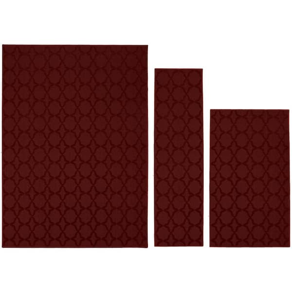 Garland Rug Sparta Chili Red 5 ft. x 7 ft. 3-Piece Rug Set