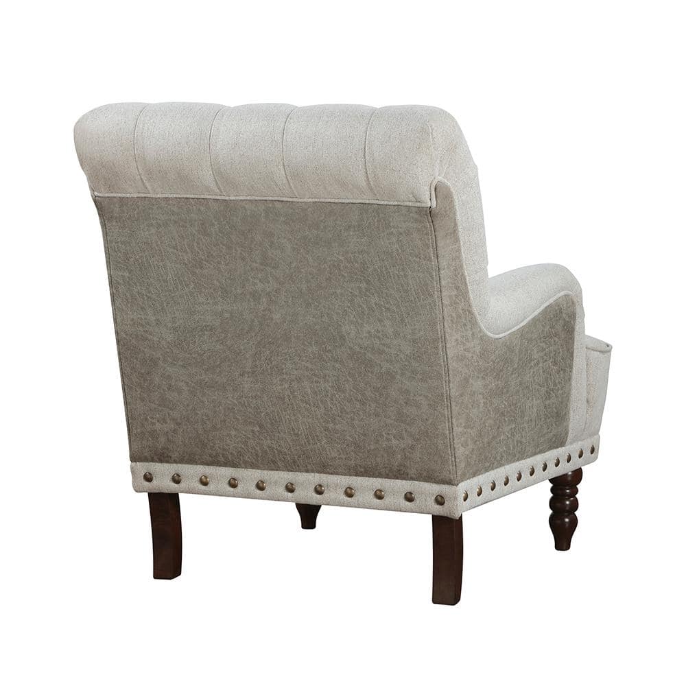 Beige Textured Fabric Upholstery Arm Chair with Wood Legs