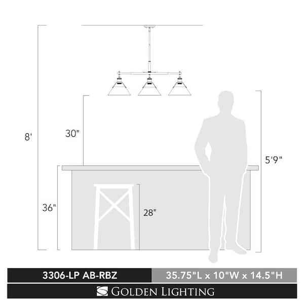 Golden Lighting - Orwell AB 3-Light Aged Brass Pendant with Rubbed Bronze Shade