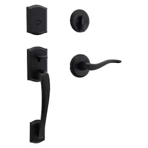 Prescott Single Cylinder Door Handleset with Sedona Door Lever featuring SmartKey Security in Matte Black