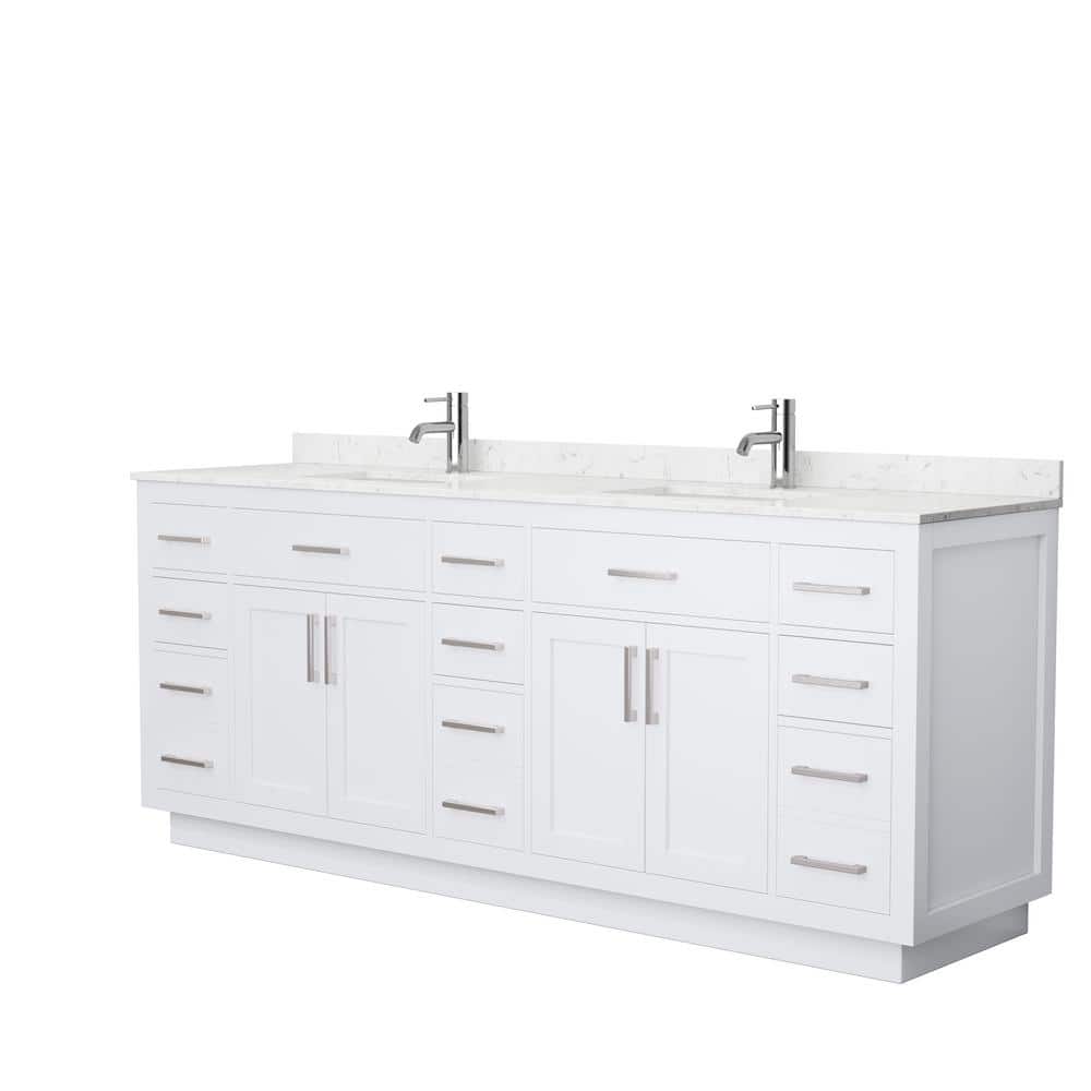 Wyndham Collection Beckett TK 84 in. W x 22 in. D x 35 in. H Double Bath Vanity in White with Carrara Cultured Marble Top, White with Brushed Nickel Trim -  840193394346