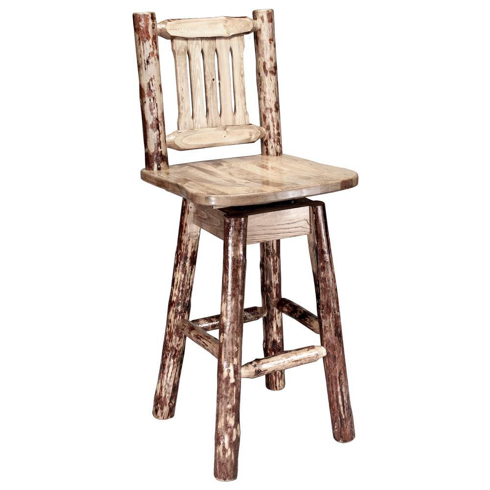Buckskin High-Back Saddle Swivel Barstool in Solid Wood