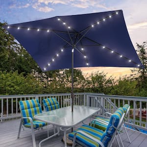 10 ft. x 6.5 ft. Solar LED Rectangle Market Aluminum Pole Patio Umbrellas with Solar Lights, Tilt Button in Royal Blue