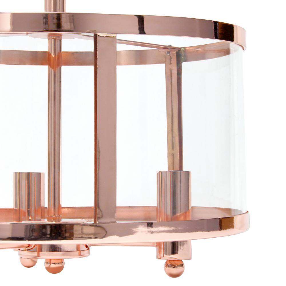 Rose Gold 13" Glass and Metal 3-Light Semi-Flush Mount